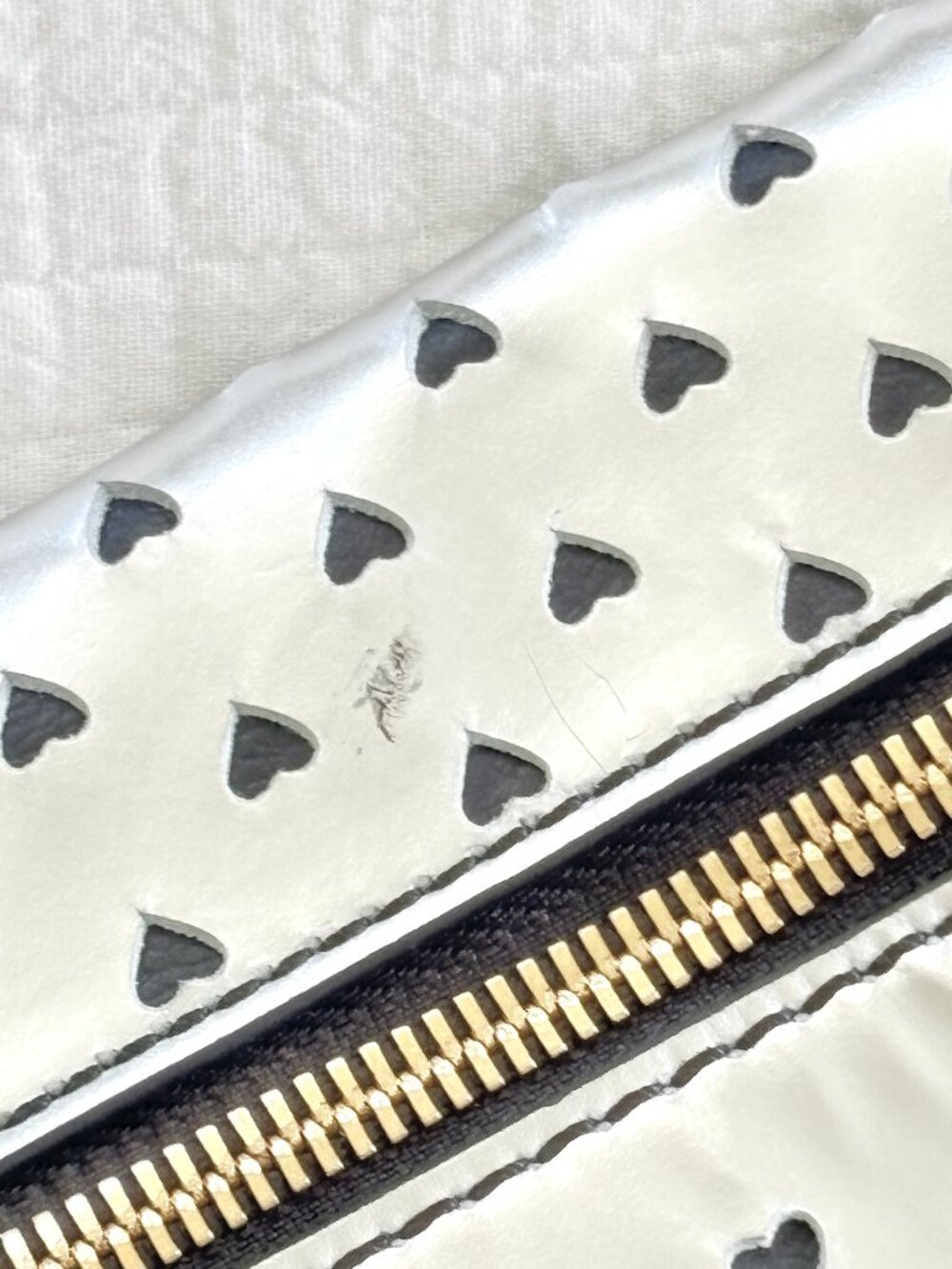 J. Crew Silver Leather Envelope Clutch with Cutout Hearts - Picture 14 of 14